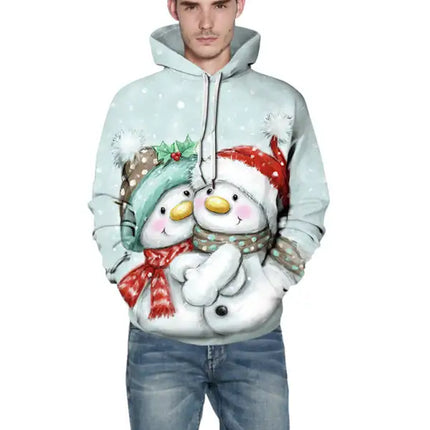 Christmas Print Long Sleeve Loose Hoodie