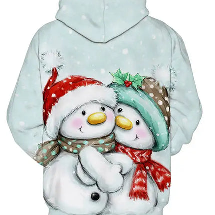 Christmas Print Long Sleeve Loose Hoodie