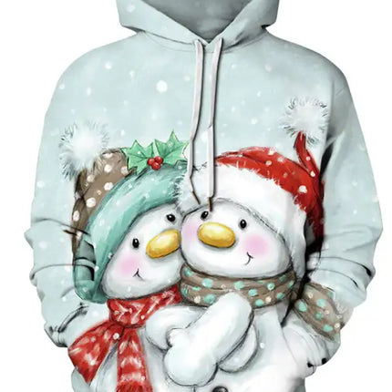 Christmas Print Long Sleeve Loose Hoodie