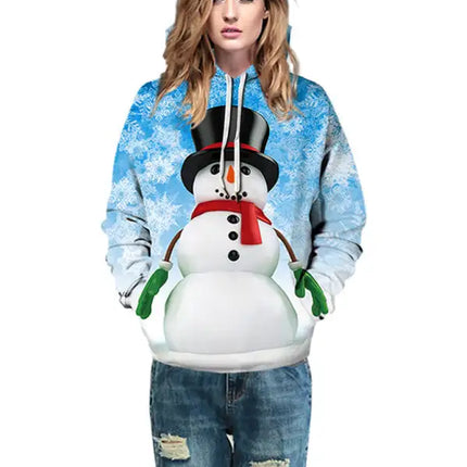 Christmas Print Long Sleeve Loose Hoodie