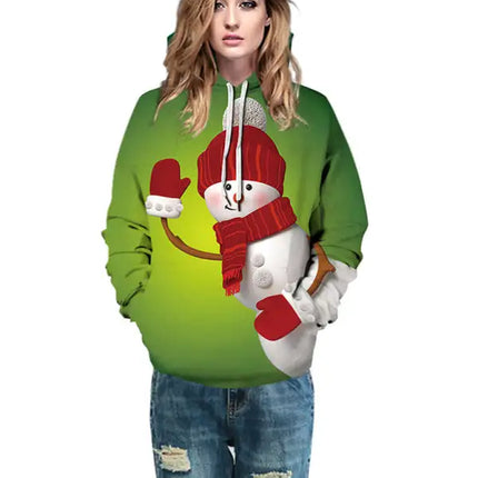 Christmas Print Long Sleeve Loose Hoodie