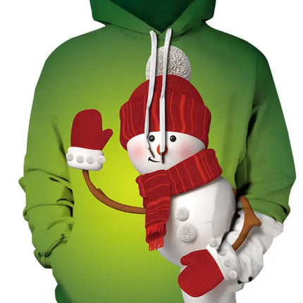 Christmas Print Long Sleeve Loose Hoodie