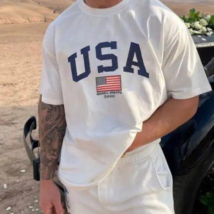 Men's American Flag Graphic Print Short Sleeve T-shirt