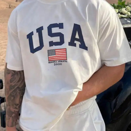 Men's American Flag Graphic Print Short Sleeve T-shirt