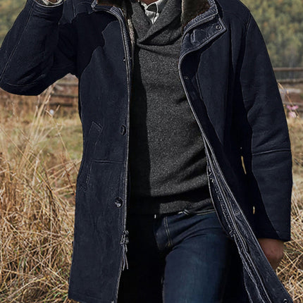 Men's mid-length loose zipper woolen coat