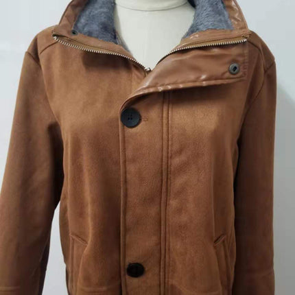 Men's mid-length loose zipper woolen coat