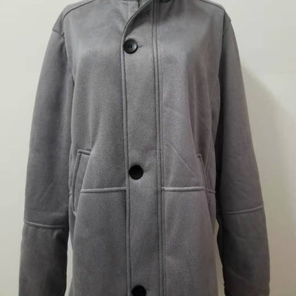 Men's mid-length loose zipper woolen coat