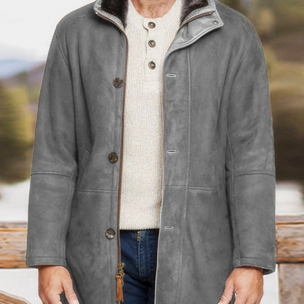 Men's mid-length loose zipper woolen coat