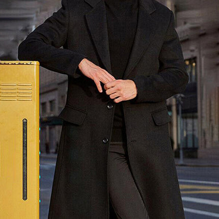 Men's long woolen windbreaker woolen coat