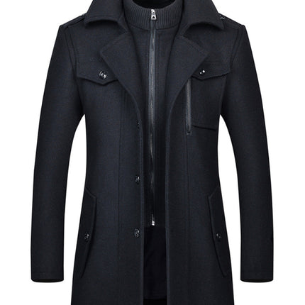 Men's wool zipper autumn and winter double collar coat