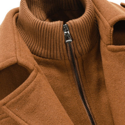Men's wool zipper autumn and winter double collar coat