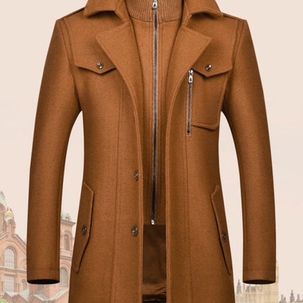 Men's wool zipper autumn and winter double collar coat