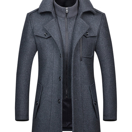 Men's wool zipper autumn and winter double collar coat