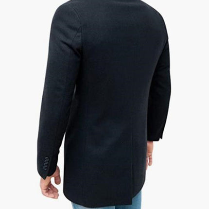 Men's slim woolen coat with stand collar