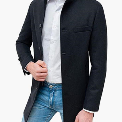 Men's slim woolen coat with stand collar