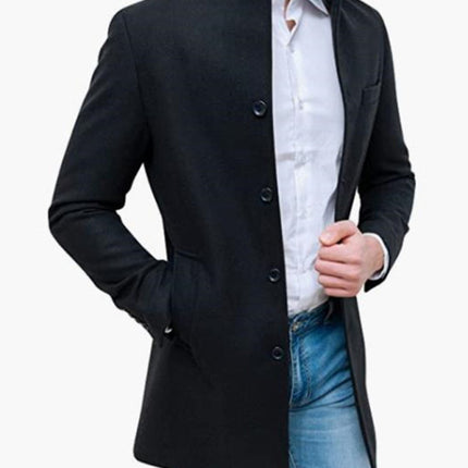 Men's slim woolen coat with stand collar