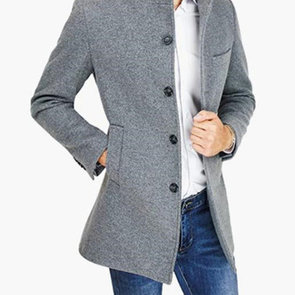 Men's slim woolen coat with stand collar