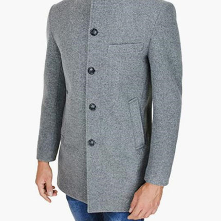 Men's slim woolen coat with stand collar