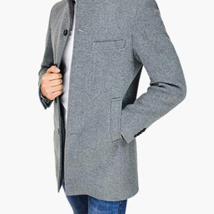 Men's slim woolen coat with stand collar