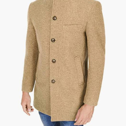 Men's slim woolen coat with stand collar