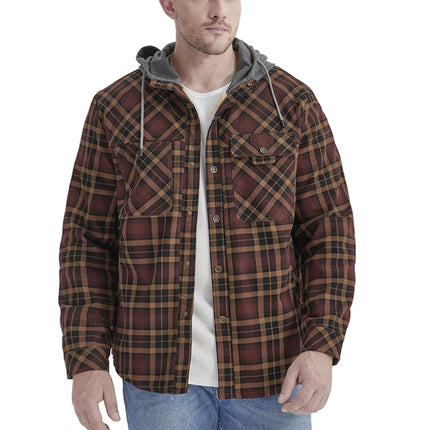 Men's plaid loose warm hooded jacket