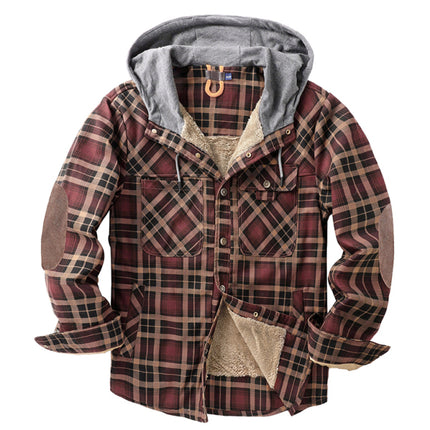 Men's plaid loose warm hooded jacket