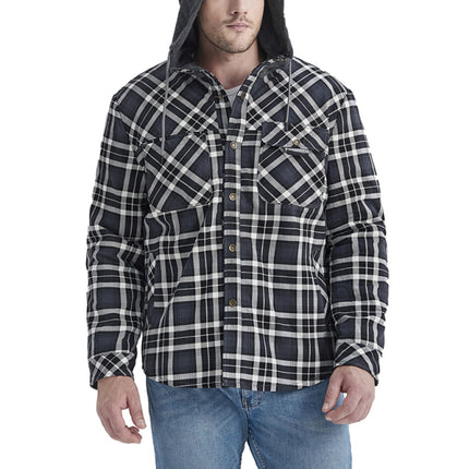 Men's plaid loose warm hooded jacket