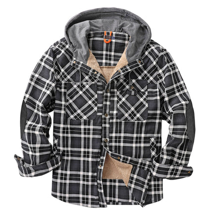 Men's plaid loose warm hooded jacket