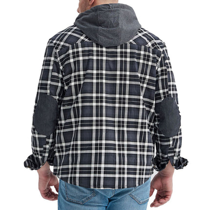 Men's plaid loose warm hooded jacket