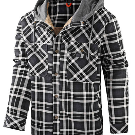 Men's plaid loose warm hooded jacket