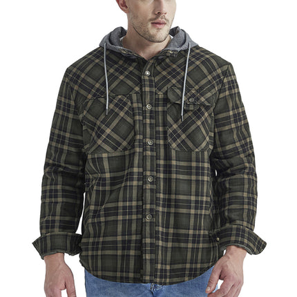 Men's plaid loose warm hooded jacket