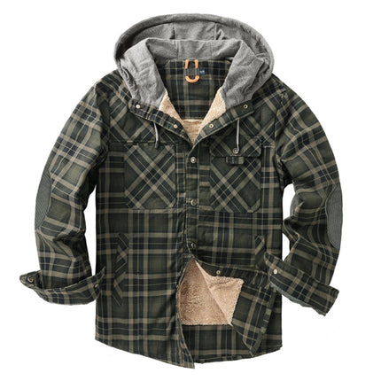 Men's plaid loose warm hooded jacket