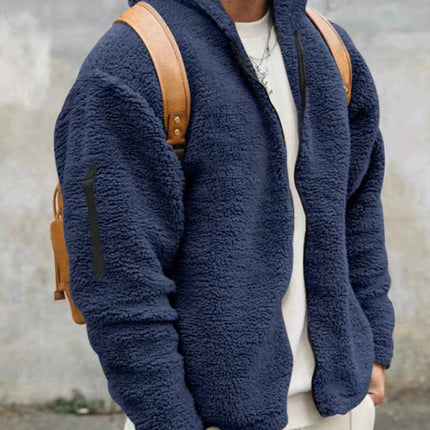 Men's warm jacket, loose hooded casual jacket