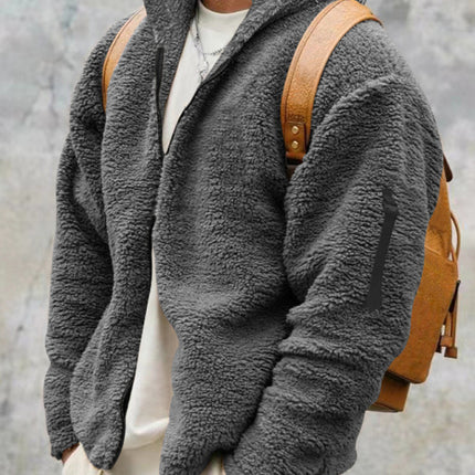 Men's warm jacket, loose hooded casual jacket