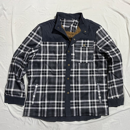 Men's thickened corduroy and velvet long-sleeved plaid patchwork jacket