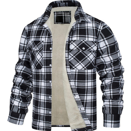 Men's thickened corduroy and velvet long-sleeved plaid patchwork jacket