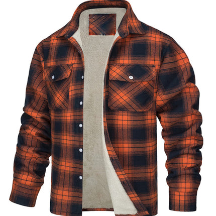 Men's thickened corduroy and velvet long-sleeved plaid patchwork jacket