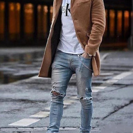 Men's youth woolen coat mid-length coat