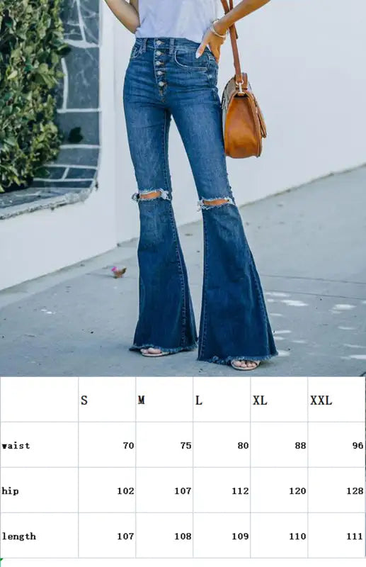 Vaqueros ajustados, rasgados y de una sola botonadura para mujer con pantalones de arrastre 