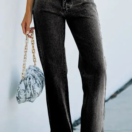 Pantalones vaqueros de cintura media con aberturas lavadas para mujer 