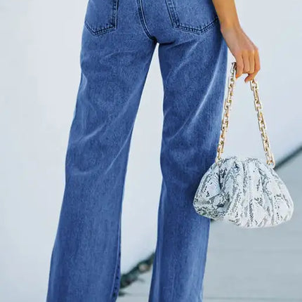 Pantalones vaqueros de cintura media con aberturas lavadas para mujer 