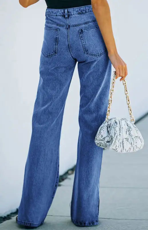 Pantalones vaqueros de cintura media con aberturas lavadas para mujer 