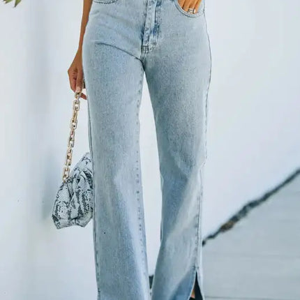 Pantalones vaqueros de cintura media con aberturas lavadas para mujer 