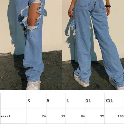 Vaqueros de pierna recta rasgados con personalidad suelta para mujer 