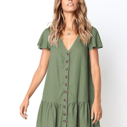 Women's V-Neck Short Sleeve A-Line Midi Dress