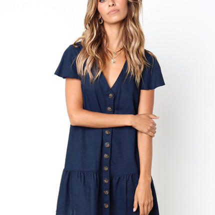 Women's V-Neck Short Sleeve A-Line Midi Dress