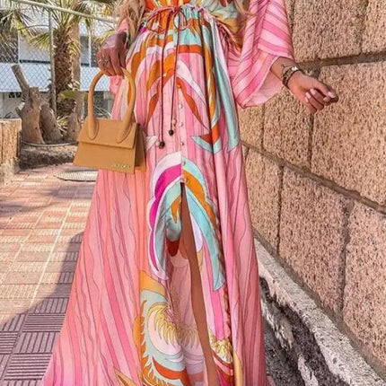 Vestido midi con abertura de gasa y estampado floral para mujer 