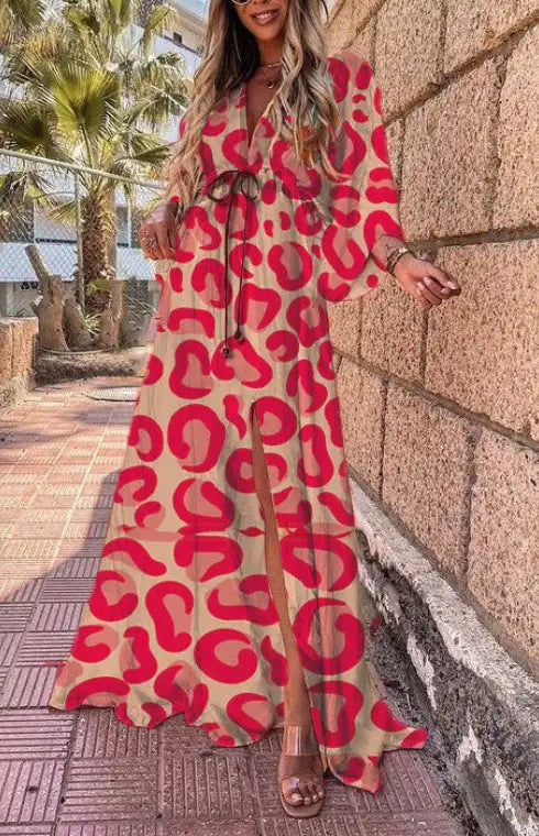 Vestido midi con abertura de gasa y estampado floral para mujer 