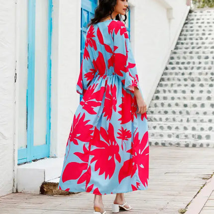 Vestido midi con abertura de gasa y estampado floral para mujer 