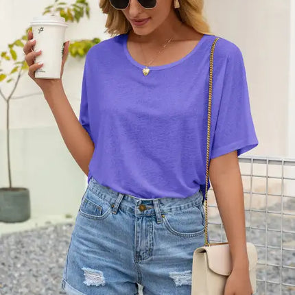 Women's Simple Sexy Hollow Lace Stitching Round Neck Short Sleeve T-shirt